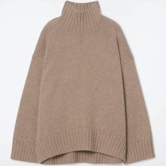 COS CHUNKY PURE CASHMERE TURTLENECK SWEATER IN BEIGE - Picture 1 of 4